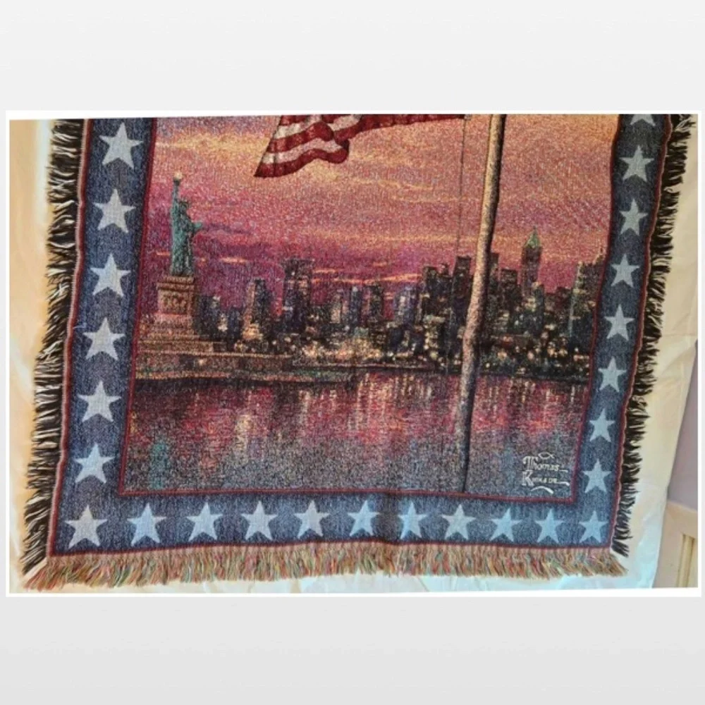 VTG Mohawk Thomas Kinkade Light Of Freedom Blanket Throw Tapestry NY USA Vintage